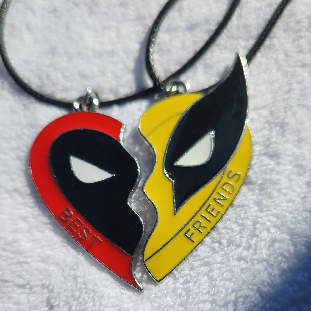 Spiderman and Woverine Best Friends Heart Pendant Necklace